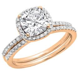 ALLORYA IGI zertifiziertes 14 Karat Gold Halo-Verlobungsring-Set für Frauen mit 1,97 Karat, Kissenmitte (1,50 Karat) und (0,47 Karat) rundem, im Labor gewachsener weißer Diamant, 5, Im Labor von ALLORYA