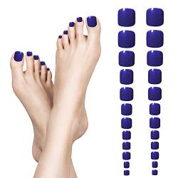 24 Stück französische falsche Zehennägel, vollständige Abdeckung, kurze künstliche Zehennägel, zum Aufkleben auf künstliche Zehennägel für Damen, Frauen, Mädchen, Nageldekorationen (violettblau) von ALLY-MAGIC