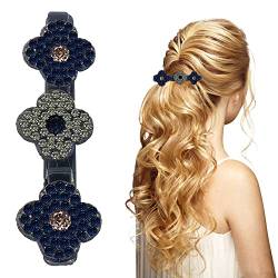 ALLY-MAGIC Geflochtene Haarspangen Satin Stoff Haarbänder Frauen Damen Funkelnde Strass Blume Haarspange für Geschenke Y2-SYCFJ (Blau-Grau) von ALLY-MAGIC