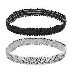 ALLY-MAGIC Pailletten-Stirnband, Sport, Glitzer, Stirnband, elastisch, funkelnd, Sport-Stirnband, Bling, Kopfbedeckung für Frauen und Mädchen, Y6-LPTD (Silber & Schwarz) von ALLY-MAGIC