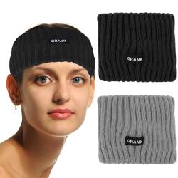 Winter Zopfstrick-Stirnbänder, Damen gestrickte warme Stirnbänder Ohrenwärmer Stirnband Haarband dick für Frauen Mädchen Elastisch Häkeln Thermo Breites Stirnband Y6-MXSFD (Schwarz + Grau) von ALLY-MAGIC