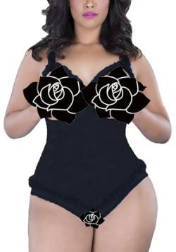 ALLureLove Dessous in Übergröße für Damen, sexy, einteilig, Teddy, Valentinstag-Dessous, Bodysuit, Schwarz, XXX-Large von ALLureLove