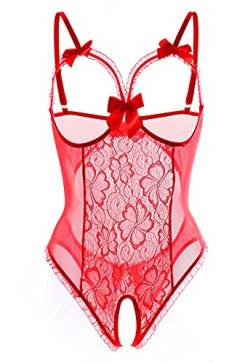 Dessous für Frauen Sexy Einteiler Teddy Dessous Bodysuit Spitze Nachthemd - Rot - Medium von ALLureLove