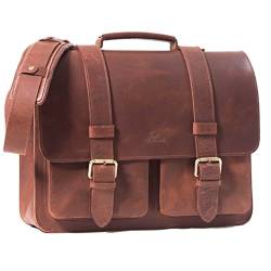 ALMADIH Leder Aktentasche STEVE handgefertigt robust Premium Rindsleder braun Sattlerqualität Businesstasche Laptoptasche Lehrertasche Unitasche Schultertasche Umhängetasche Kofferschlaufe STEVE von ALMADIH