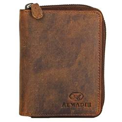 ALMADIH Leder Portemonnaie RFID-Schutz mit 17 Kartenfächer und Reißverschluss in Geschenkbox - Herren Geldbörse Damen Geldbeutel Brieftasche braun (P2H-RV Vintage) von ALMADIH