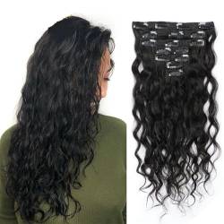 120G 140G Echthaar-Clip-In-Extensions aus echtem lockigem Echthaar, Maschinenhaar, gewellte Frisur, 7 Stück/Set Clip-Ins (Color : #1B, Size : 20 INCHES_)=30%_140G/SET) von ALOEU