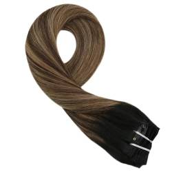 Clip-in-Haarverlängerungen, Echthaar, seidig glatte Haarverlängerung, blonde Haarverlängerung (Color : 1B-4-14, Size : 20 INCHES_)=45%_120G/SET) von ALOEU