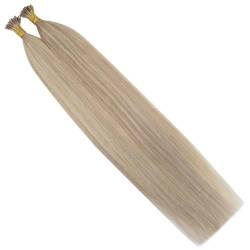 Haarverlängerungen, gewellt, gerade, maschinell hergestelltes Echthaar, Fusion Stick Tipd Extensions (Color : P18-613, Size : 50 STRANDS_24INCHES) von ALOEU