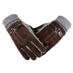 Winter Herren Warme Handschuhe Echte Wildleder Handschuhe Fäustlinge Männlich Dicke Fahrrad Motorrad Handschuhe Männer (Color : Brown A, Size : 1SIZE) von ALOEU