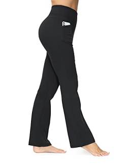 ALONG FIT Regular/Tall Frauen Bootcut Yogahosen High Waist Flare Yoga Pants mit 3 Taschen Blickdichte Dicker Stoff Jogginghose Damen Warm Fitness Sporthose Schwarz L von ALONG FIT