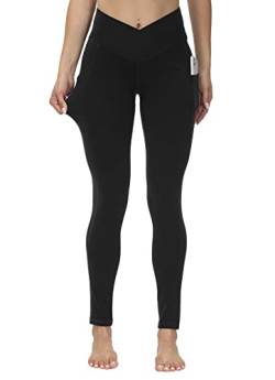 ALONG FIT Sport Leggings Damen V Cross Waist Yogahose Sporthose Damen Tummy Control Gym High Waist Workout Leggings Mit Taschen Blickdicht Laufhose Schwarz XL von ALONG FIT