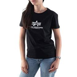 Alpha Industries Damen New Basic T Wmn Foil Print T-Shirt, Black/Metalsilver, XS von ALPHA INDUSTRIES