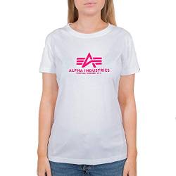 Alpha Industries Damen New Basic T Wmn Print Herren T-Shirt, White/Neon Pink, S von ALPHA INDUSTRIES