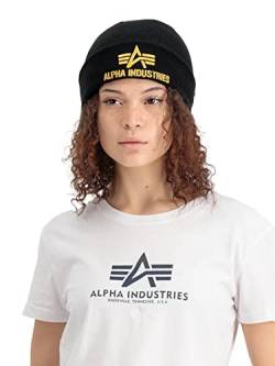 Alpha Industries Herren 3D Strickmütze aus Acryl Beanie-Mütze, Black/Yellow Gold, Einheitsgröße von ALPHA INDUSTRIES