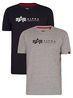 Alpha Industries Herren Alpha Label T 2 Pack T-Shirt, Grey.Heat/Rep.Blue, M (2er Pack) von ALPHA INDUSTRIES