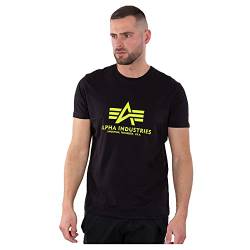 Alpha Industries Herren Basic Print T-Shirt, Black/Neon Yellow, M von ALPHA INDUSTRIES