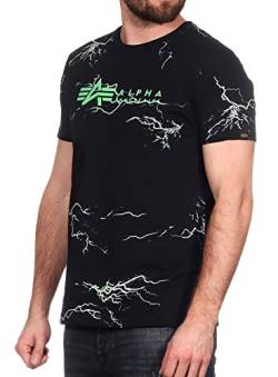 Alpha Industries Herren Lightning AOP T-Shirt, Black/Poisongreen, XXL von ALPHA INDUSTRIES