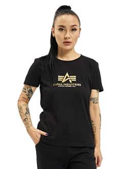 Alpha Industries New Basic T Wmn Foil Print T-Shirt für Damen, Black/Yellow Gold, XS von ALPHA INDUSTRIES