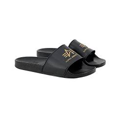 Alpha Industries Unisex Alpha Slider Bequeme Badeslipper für Herren Slipper, Black/Yellow Gold, 39 EU von ALPHA INDUSTRIES