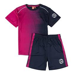 ALPHADVENTURE - Sportliches Set für Kinder, 2-teiliges Trainingsanzug, Kurzarm-T-Shirt und kurze Hose für Sport - Größen von 6 bis 14 Jahren, Flamingo Pink / Marineblau, 8 Jahre von ALPHADVENTURE
