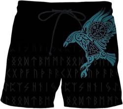 ALPTEC Herren Viking Strandshorts, Sommer, schnell trocknend, Trainingsshorts, 3D-Druck, sportliche Shorts mit Taschen, neuartige Badehose (Color : Raven, Size : 5XL) von ALPTEC