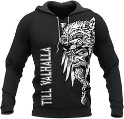 ALPTEC Norse Hoodies für Herren Pullover Odin Raven Valhalla Tattoo Viking Zip Up Hoodies Unisex 3D-gedruckter Pullover (Color : Hoodie, Size : 4XL) von ALPTEC