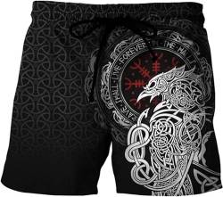 ALPTEC Viking Athletic Shorts Norse Odin Raven Totem Badehose 3D-Druck Gym Beach Shorts Sommer schnell trocknende Shorts (Color : Crow B, Size : M) von ALPTEC