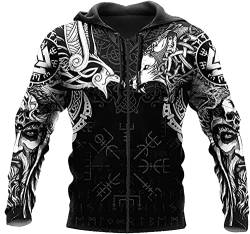 ALPTEC Viking Wolf Hoodie für Männer Kapuzenpullover Hoodie Nordic Odin's Raven and Vegvisir Graphic Sweatshirt Neuheit Athletic Hoodie Pullover - Sport Hoodie Herren (Color : Zip Hoodie, Size : S) von ALPTEC