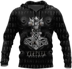 Kapuzenpullover Herren Norse Viking Hoodies Novelty Crow Thor's Hammer Wolf Graphic Sweatshirts Pullover 3D Gedruckte Hoodies Streetwear Hoody Herren Mit Kapuze Sport Hoodie ( Color : Mjolnir , Size : von ALPTEC