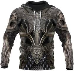 Viking Armor Hoodie Pullover Herren Kapuzenpullover Neuheit Mittelalterliche Rüstung Grafik Hoodies 3D-gedruckte sportliche Hoodies Sweatshirts Jacke - Sweatshirt Herren mit Kapuze (Color : Armor, S von ALPTEC