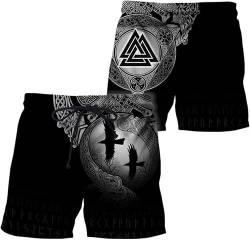 Viking Athletic Shorts Norse Odin Raven Totem Badehose 3D-Druck Gym Beach Shorts Sommer schnell trocknende Shorts (Color : Crow A, Size : 3XL) von ALPTEC