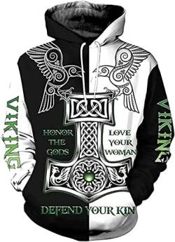 Viking Zipper Hoodies Pullover Norse kapuzenpullover herren Odins und Thors Hammer Totem Tattoo Hoodie Unisex Langarm-Sweatshirt pullover herren mit kapuze sport hoodie ( Color : Hoodie , Size : 3XL ) von ALPTEC