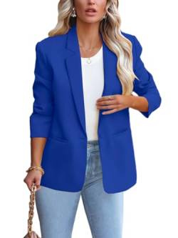 ALSOGO Blazer Damen Anzug Jacke Revers Langarm Casual Sportlich Longblazer Arbeit Büro Knopf Open Front Jacket Blau S von ALSOGO
