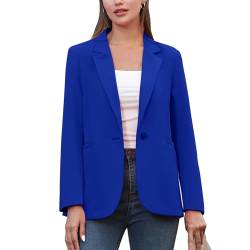 ALSOGO Blazer Damen Anzug Jacke Revers Langarm Casual Sportlich Longblazer Arbeit Büro Knopf Open Front Jacket Blau XS von ALSOGO