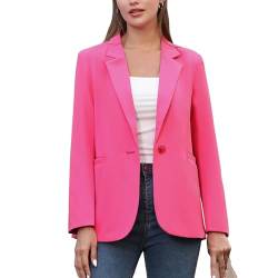 ALSOGO Blazer Damen Anzug Jacke Revers Langarm Casual Sportlich Longblazer Arbeit Büro Knopf Open Front Jacket Rosa M von ALSOGO