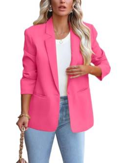 ALSOGO Blazer Damen Anzug Jacke Revers Langarm Casual Sportlich Longblazer Arbeit Büro Knopf Open Front Jacket Rosa S von ALSOGO