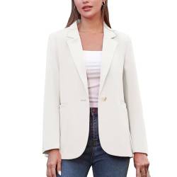 ALSOGO Blazer Damen Anzug Jacke Revers Langarm Casual Sportlich Longblazer Arbeit Büro Knopf Open Front Jacket Weiß M von ALSOGO