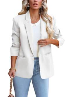 ALSOGO Blazer Damen Anzug Jacke Revers Langarm Casual Sportlich Longblazer Arbeit Büro Knopf Open Front Jacket Weiß XL von ALSOGO