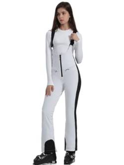 ALSOGO Damen Skihose Wasserdicht Winter Warm Schneehose mit verstellbaren Trägern & Schneefang, Slim Fit Overall Winddichte Schneehose Lätzchen Snowboard Klettern Isolierte Ski Hosen Bib Weiß S von ALSOGO