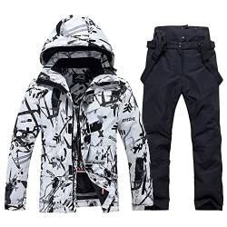 ALSOGO Herren Skianzug Ski Jacke und Hose Set Wasserdichter Schneeanzug Snowboard Jacke Hose Skikleidung Für Männer BBW-Black M von ALSOGO