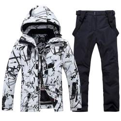 ALSOGO Herren Skianzug Ski Jacke und Hose Set Wasserdichter Schneeanzug Snowboard Jacke Hose Skikleidung Für Männer BBW-Black S von ALSOGO