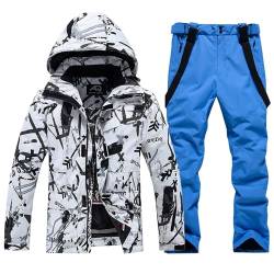 ALSOGO Herren Skianzug Ski Jacke und Hose Set Wasserdichter Schneeanzug Snowboard Jacke Hose Skikleidung Für Männer BBW-Blue 2XL von ALSOGO