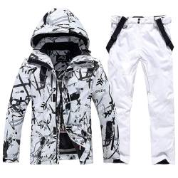 ALSOGO Herren Skianzug Ski Jacke und Hose Set Wasserdichter Schneeanzug Snowboard Jacke Hose Skikleidung Für Männer BBW-White S von ALSOGO