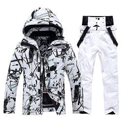 ALSOGO Herren Skianzug Ski Jacke und Hose Set Wasserdichter Schneeanzug Snowboard Jacke Hose Skikleidung Für Männer BBW-White XL von ALSOGO