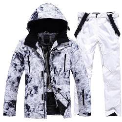 ALSOGO Herren Skianzug Ski Jacke und Hose Set Wasserdichter Schneeanzug Snowboard Jacke Hose Skikleidung Für Männer White L von ALSOGO