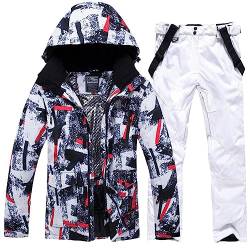 ALSOGO Herren Skianzug Ski Jacke und Hose Set Wasserdichter Schneeanzug Snowboard Jacke Hose Skikleidung Für Männer White L von ALSOGO