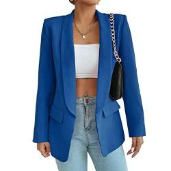 Damen Blazer Langer Casual Open Front Blazer Arbeit Büro Jacken mit Taschen Blau M von ALSOGO