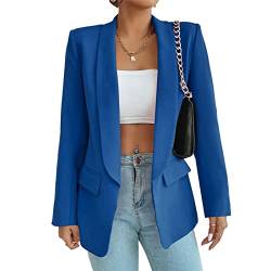 Damen Blazer Langer Casual Open Front Blazer Arbeit Büro Jacken mit Taschen Blau XS von ALSOGO