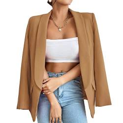 Damen Blazer Langer Casual Open Front Blazer Arbeit Büro Jacken mit Taschen Braun L von ALSOGO