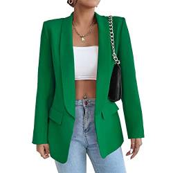 Damen Blazer Langer Casual Open Front Blazer Arbeit Büro Jacken mit Taschen Grün L von ALSOGO